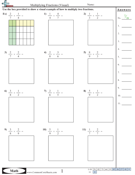 5.nf.4b Worksheets - Multiplying Fractions (visual) worksheet